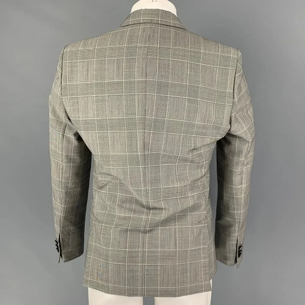 EMPORIO ARMANI Size 38 Black White Glenplaid Wool Mohair Sport Coat - Picture 3 of 7